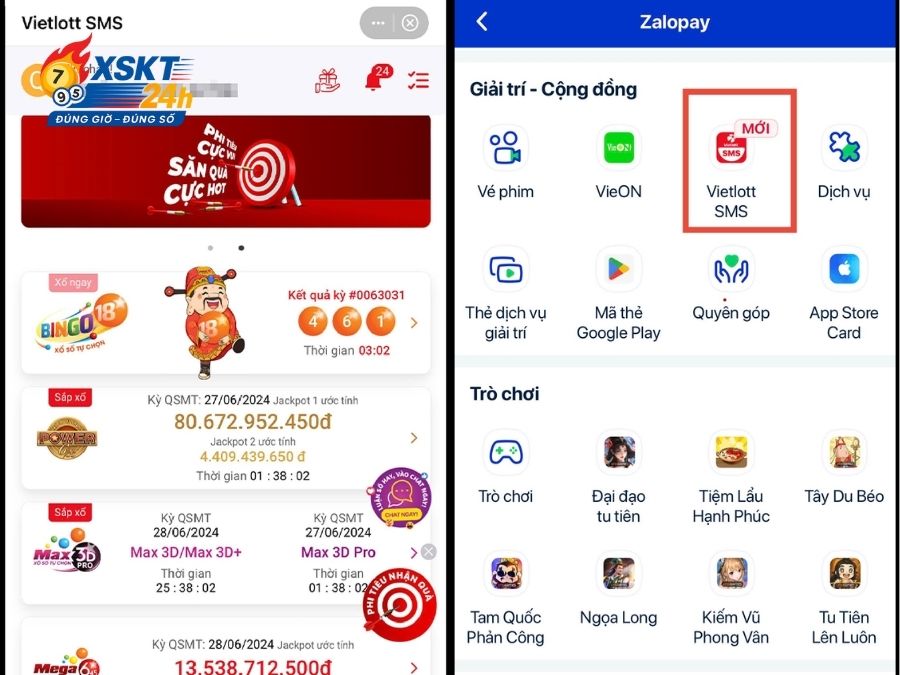 Chọn loại sản phẩm xổ số và mua trực tiếp qua app trên điện thoại