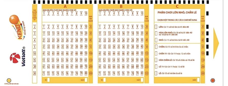 Tấm phiếu điền thông tin khi bạn chơi xổ số Keno (Nguồn: Vietlott.vn)